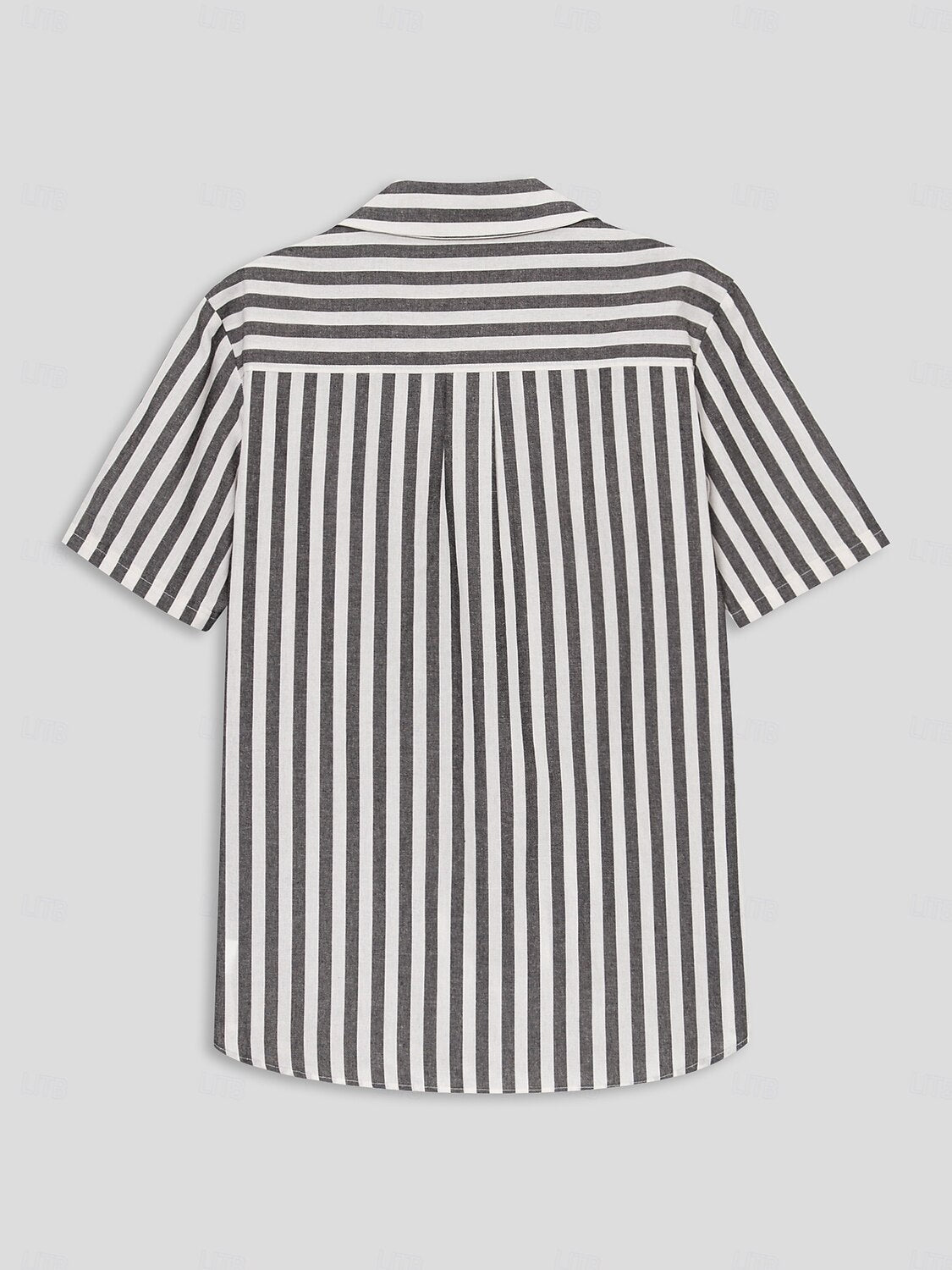 Cotton Linen Striped Front Pockets Short Sleeves Shirt - oukumen