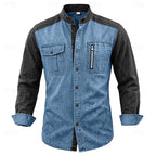 Acid-Wash Mandarin-Collar Shirt