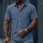 Washed Short-Sleeve Denim Shirt