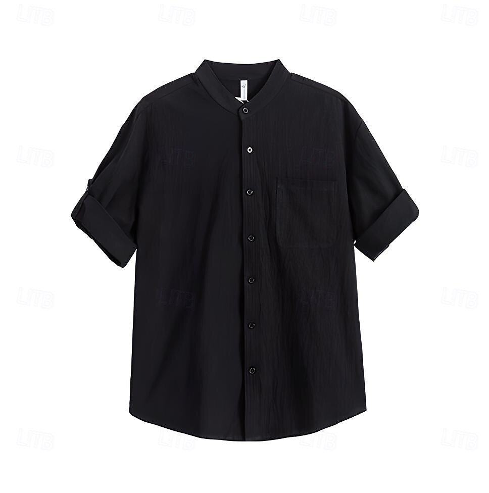 100% Cotton Band-Collar Shirt