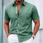 Washed Short-Sleeve Denim Shirt