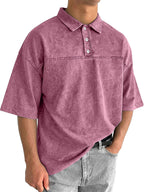 Color-Block Acid-Wash Polo Shirt