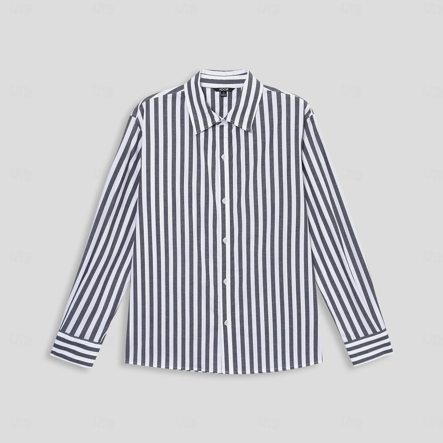 100% Cotton Stripes Lapel Dress Shirt - oukumen