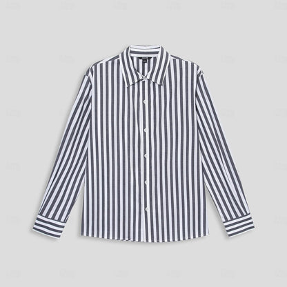 100% Cotton Stripes Lapel Dress Shirt - oukumen