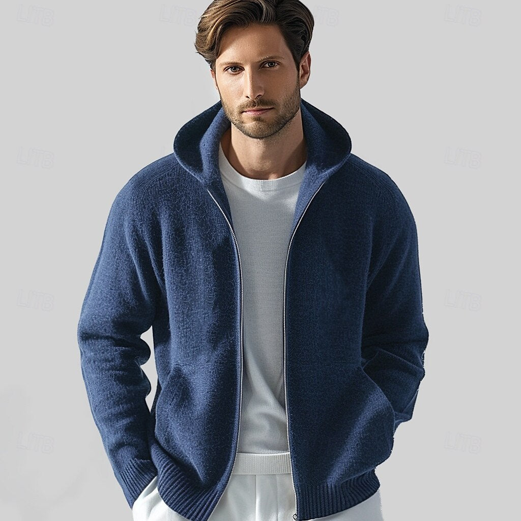 100% Merino Wool Zip Solid Color Sweater - oukumen