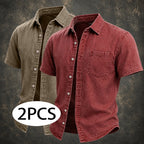 Acid-Wash Short-Sleeve Denim Shirt