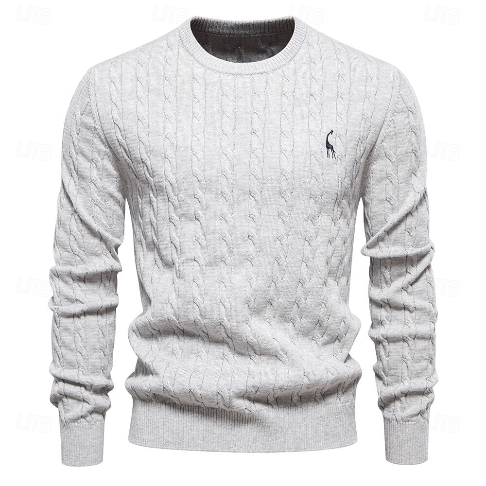 Cotton  Crew Neck Pullover Sweater - oukumen