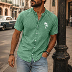 Washed Mandarin-Collar Denim Shirt