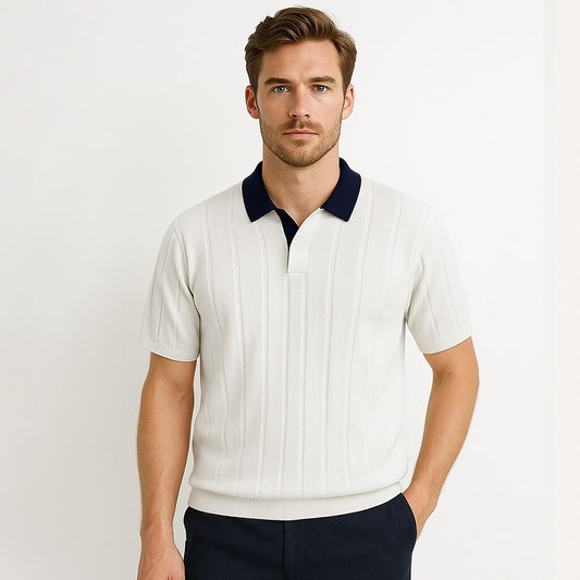 Vertical Ribbed Knit Polo Shirt