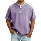 Acid-Wash Short-Sleeve Henley Shirt