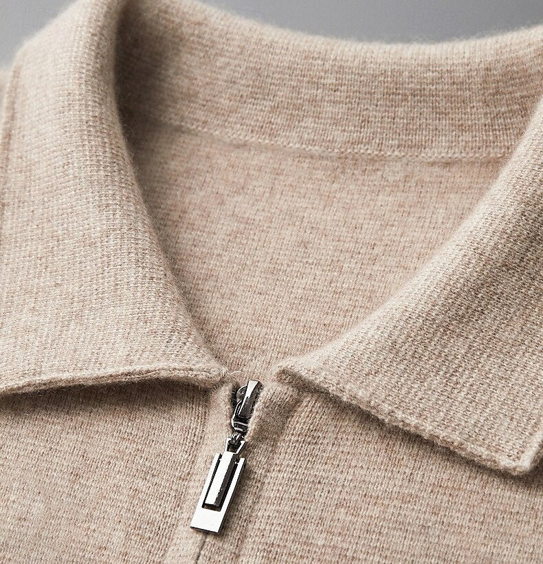 100% Merino Wool Zip Sweater - oukumen