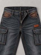 Color-Block Garment-Dyed Cargo Jeans