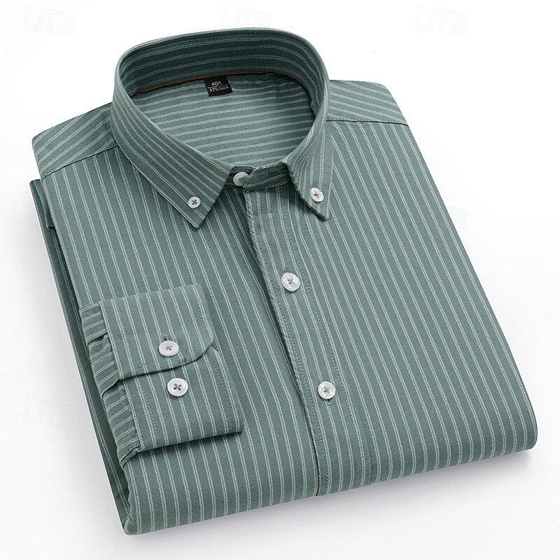 100% Cotton Striped Oxford Long Sleeve Shirt - oukumen