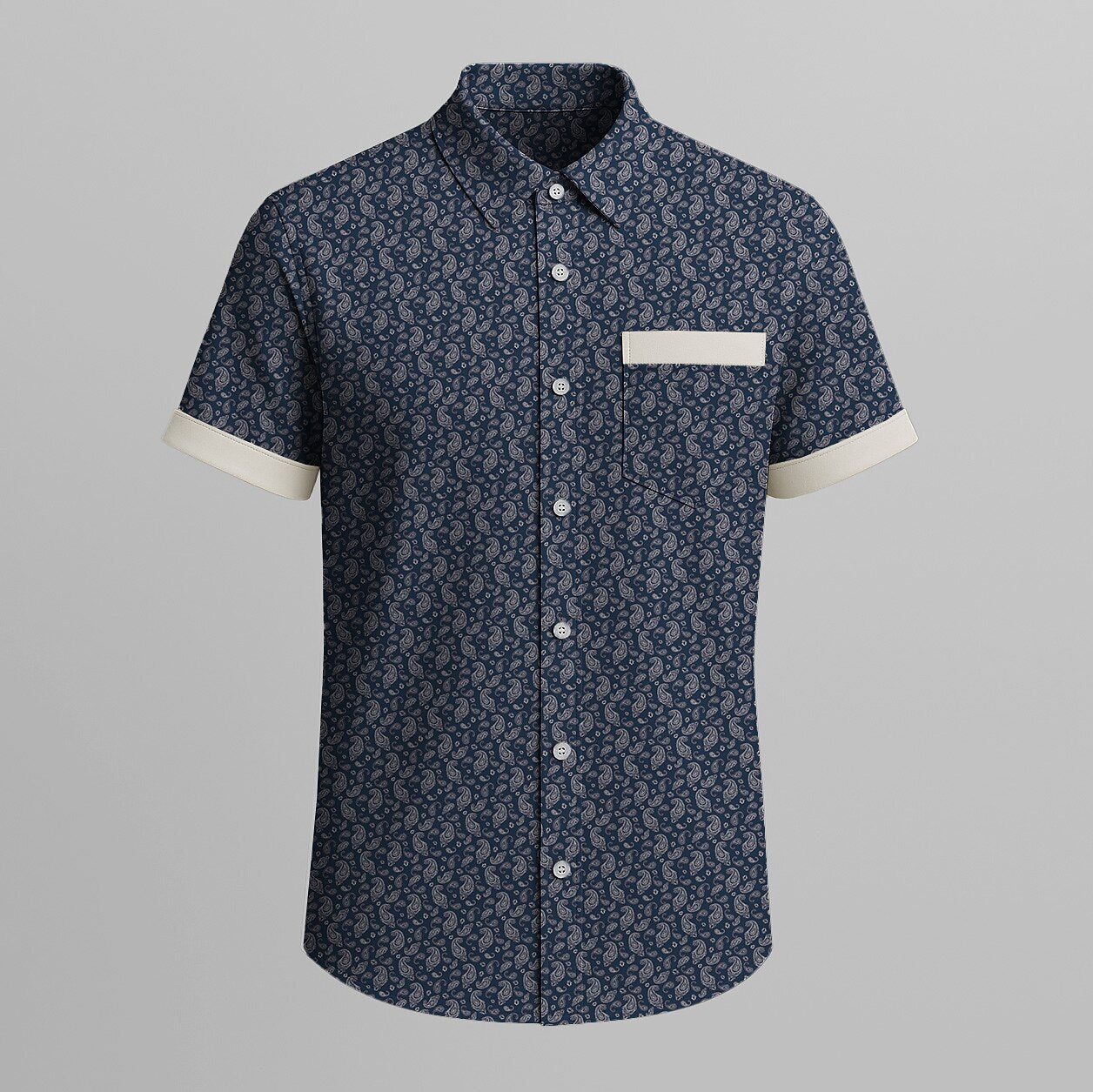 100% Cotton Paisley Print Short Sleeve Shirt - oukumen