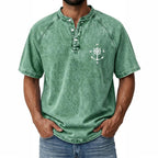 Distressed Acid-Wash Henley Shirt