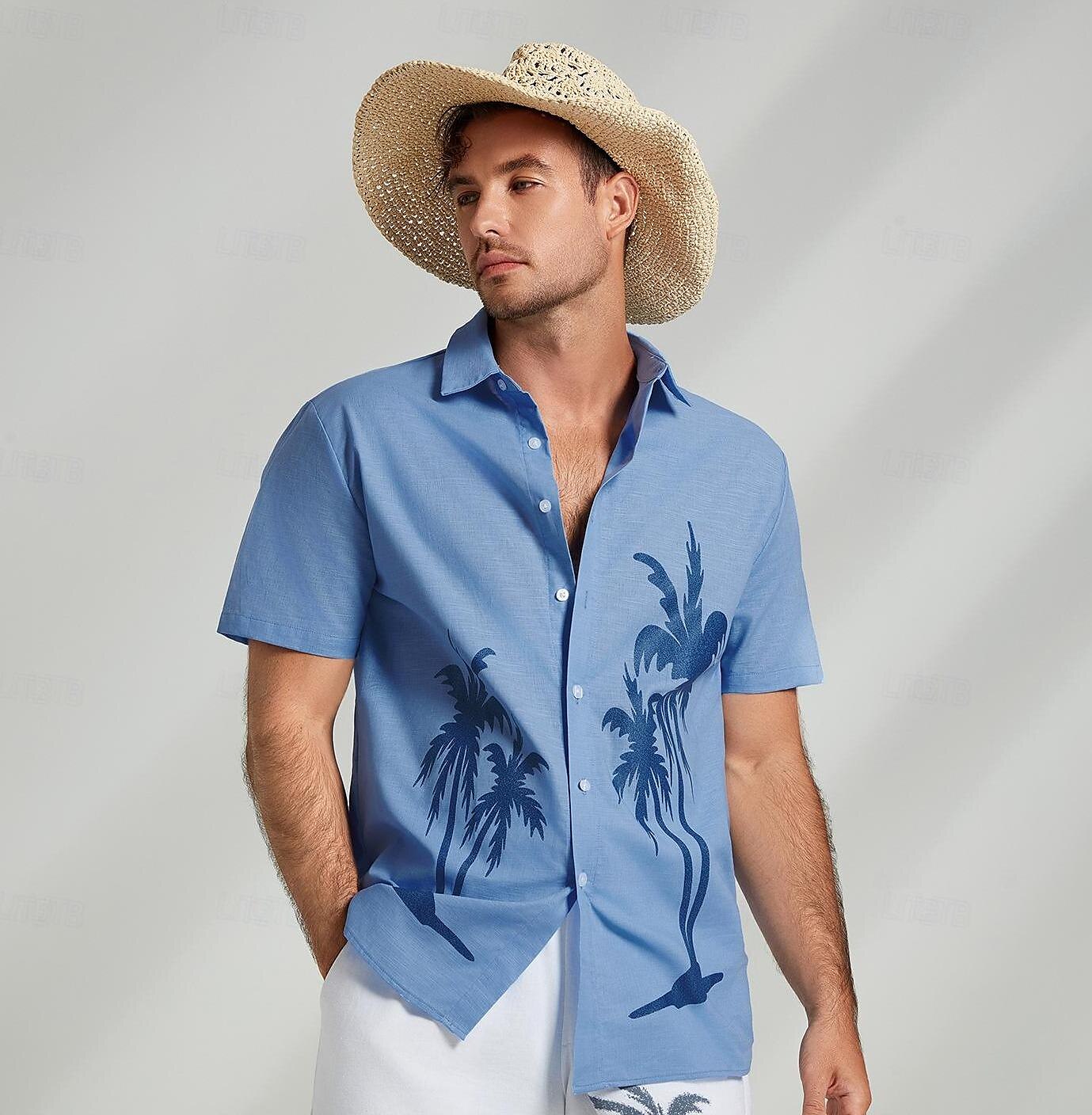 Graphic Hawaiian Casual Linen Shirt - oukumen