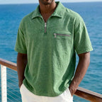 Acid-Wash Zip-Pocket Polo Shirt