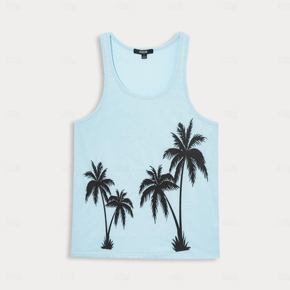 100% Cotton Graphic Coconut Tree Tank Top - oukumen