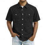 Washed Short-Sleeve Denim Shirt