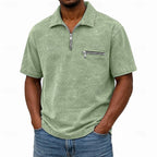 Acid-Wash Zip-Pocket Polo Shirt
