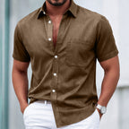 Washed Short-Sleeve Denim Shirt
