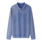 Acid-Wash Long-Sleeve Polo Shirt