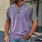 Color-Block Patchwork Henley Shirt