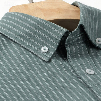 100% Cotton Striped Oxford Long Sleeve Shirt - oukumen