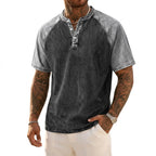Color-Block Patchwork Henley Shirt