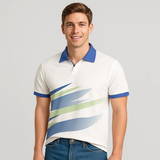 100% Cotton Colorblock Print Polo Shirt