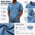 Acid-Wash Zip-Pocket Polo Shirt