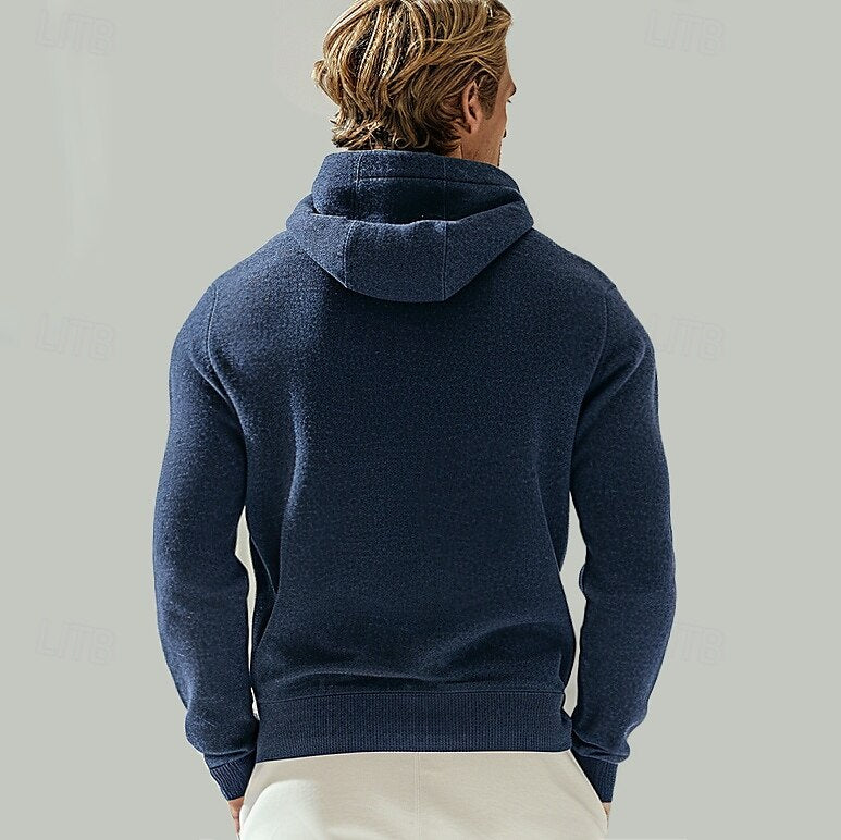 100% Merino Wool Zip Solid Color Sweater - oukumen