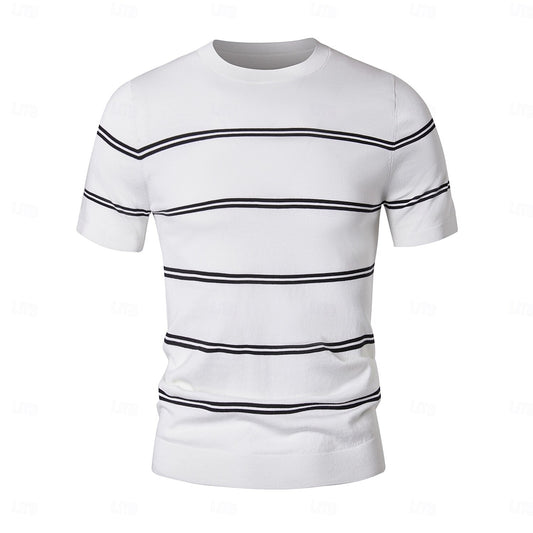 Silk-Linen-Cotton Striped Crewneck Tee