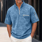 Color-Block Acid-Wash Polo Shirt