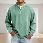 Acid-Wash Long-Sleeve Henley Shirt
