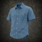 Washed Short-Sleeve Denim Shirt