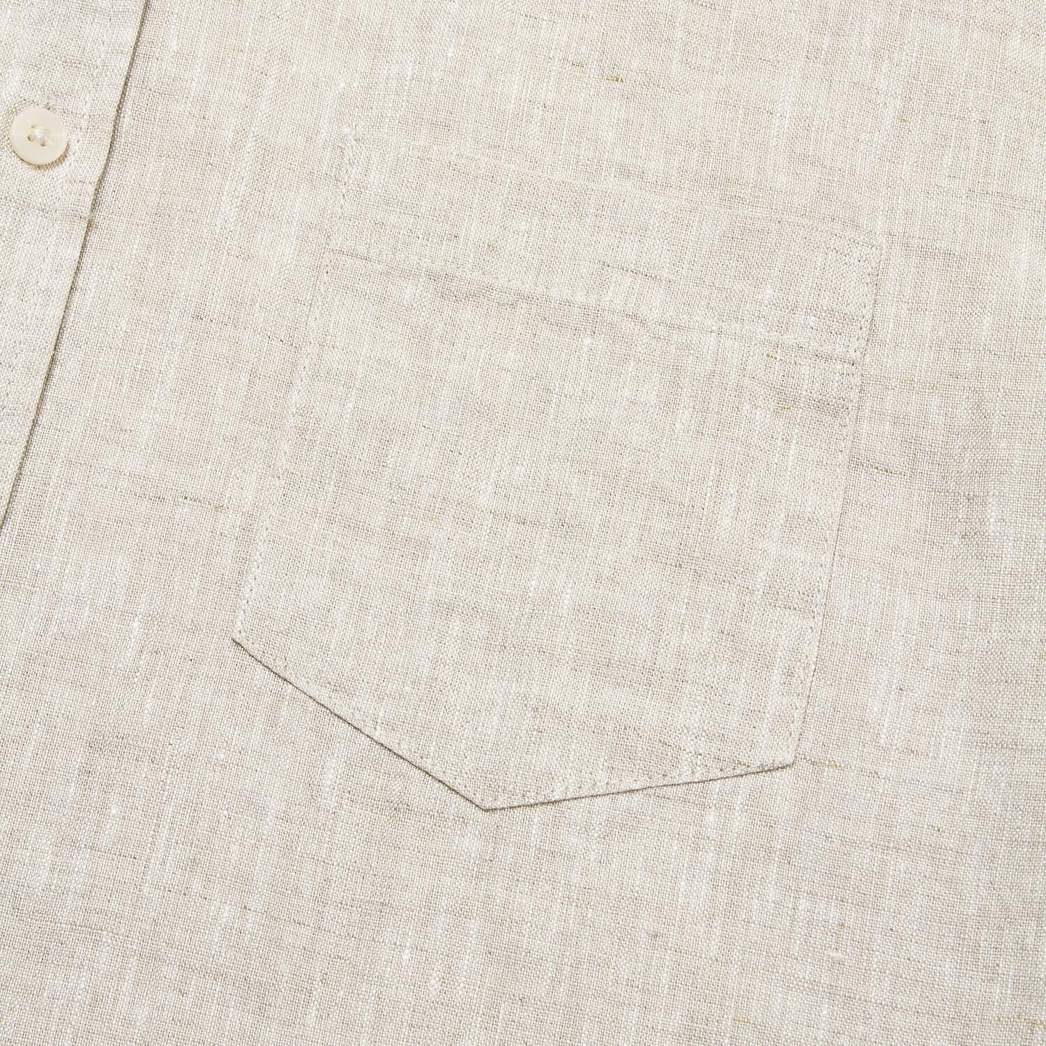 100% Linen Shirt Pocket Khaki - oukumen