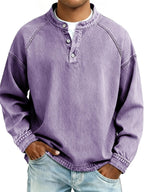 Acid-Wash Long-Sleeve Henley Shirt