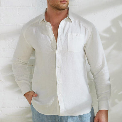 100% Linen Fold-over Collar Casual Shirt - oukumen