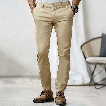 Cotton Solid Color Full Length Chinos - oukumen