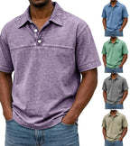 Color-Block Acid-Wash Polo Shirt