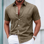 Washed Short-Sleeve Denim Shirt