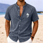 Washed Mandarin-Collar Denim Shirt