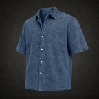 Acid-Wash Short-Sleeve Denim Shirt