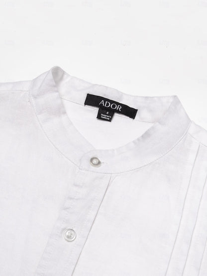 100% Linen Shirt Ruched White - oukumen