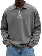 Acid-Wash Long-Sleeve Polo Shirt