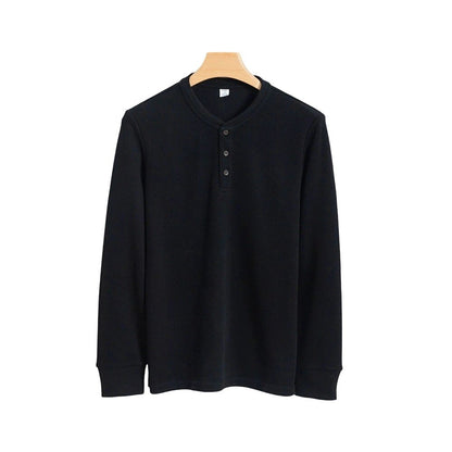 Cotton Waffle Long Sleeve Henley T-Shirt
