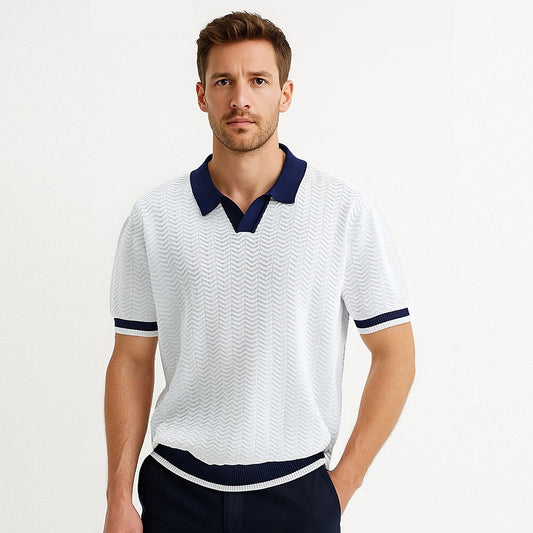Navy Blue Textured Jacquard Polo Shirt