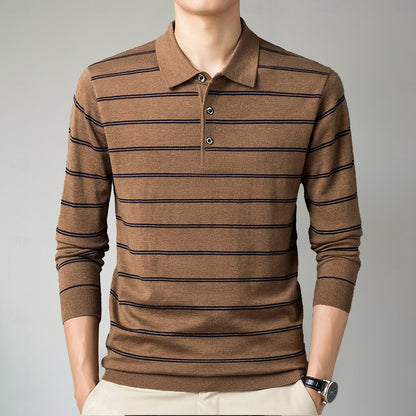 Striped Elegance Knit Polo Sweater