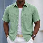 Washed Short-Sleeve Denim Shirt
